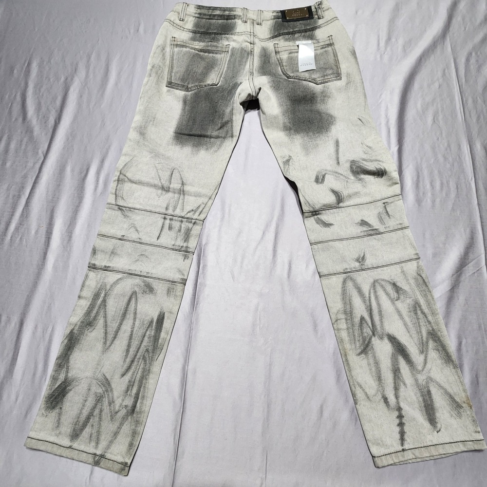 Ferrari Massari Mens Grey Distressed Biker Moto Jeans Ripped Denim Size 34x32 - Picture 2 of 12